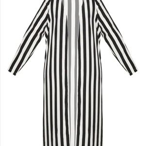 Plus Size Black Striped Longline Duster